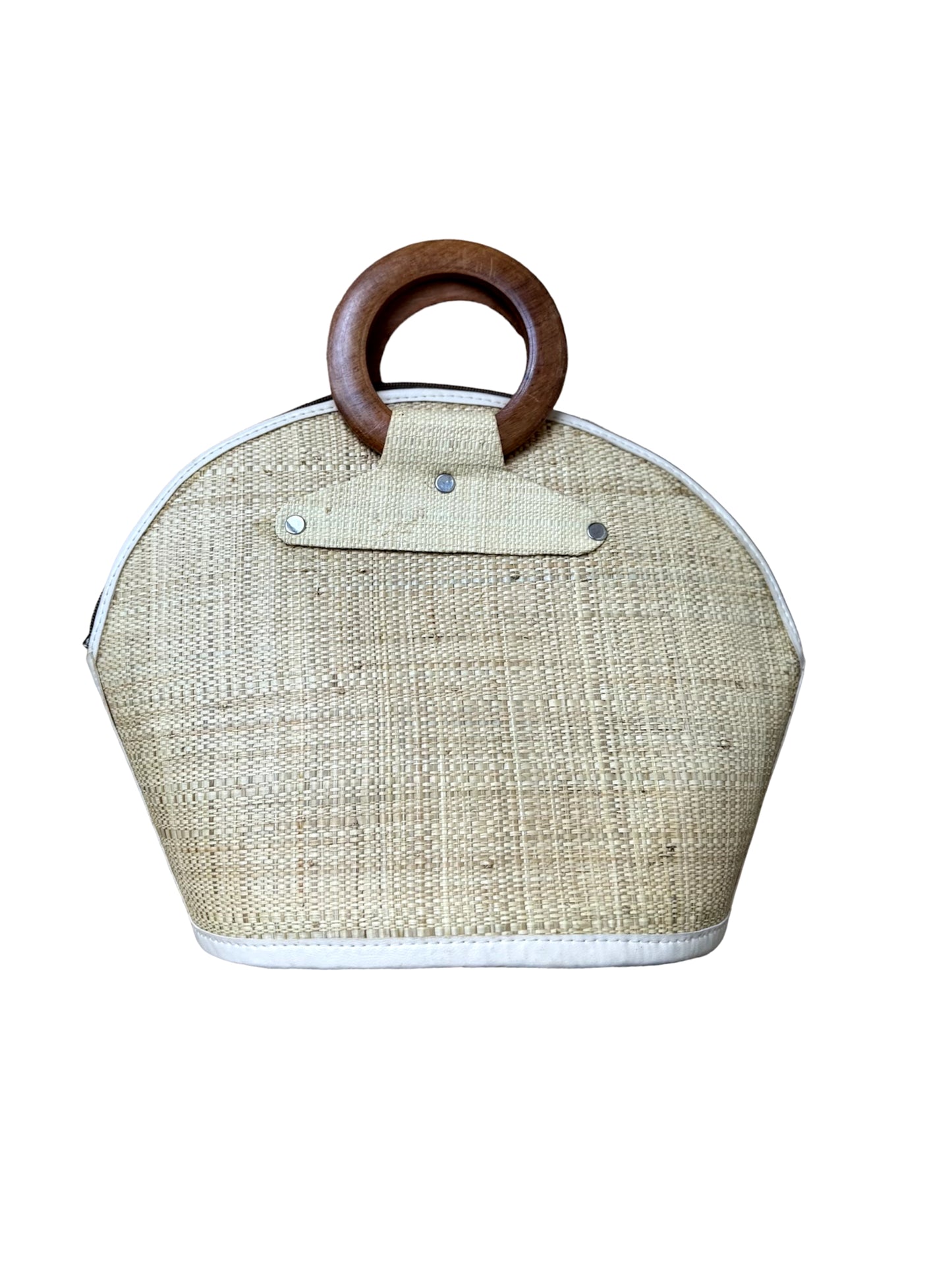 VTG Straw Beach Bag Purse With Wood Handles