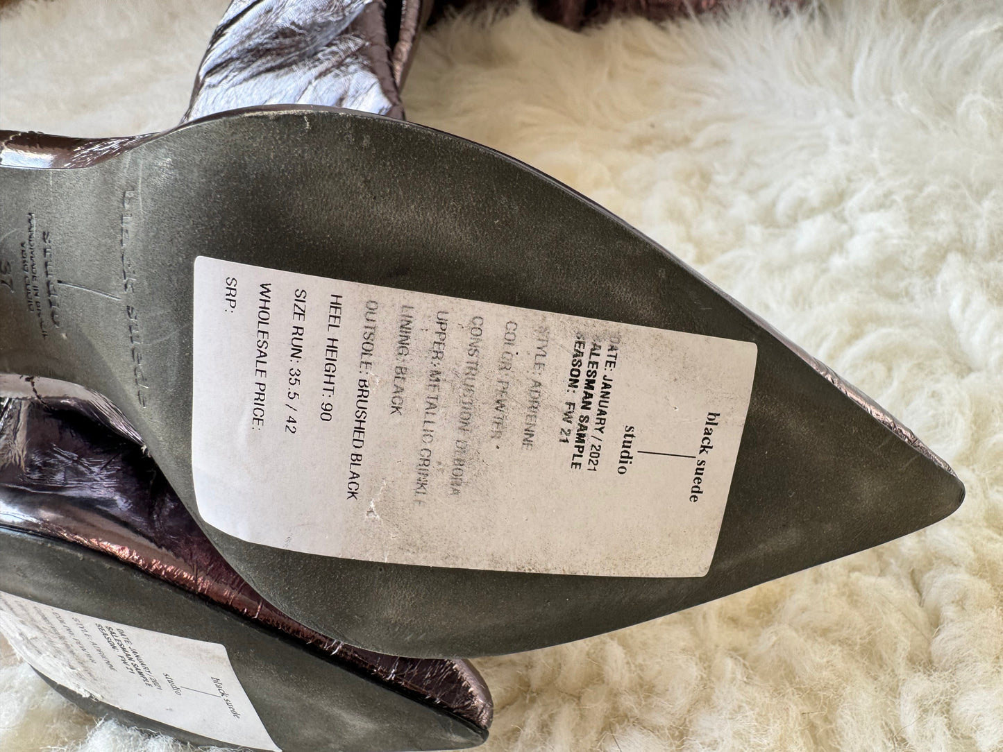 Black Suede Studio Women's Adrienne Metallic Boots Heels in Pewter EU 37