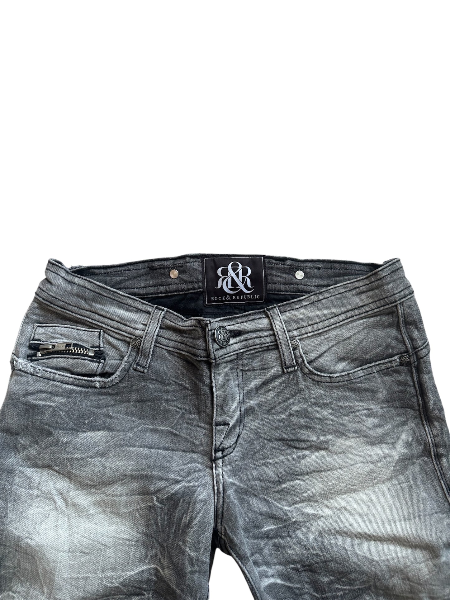 Rock & Republic Rowdy B#@!H Low Rise Skinny Gray Women's Jeans Size: 26