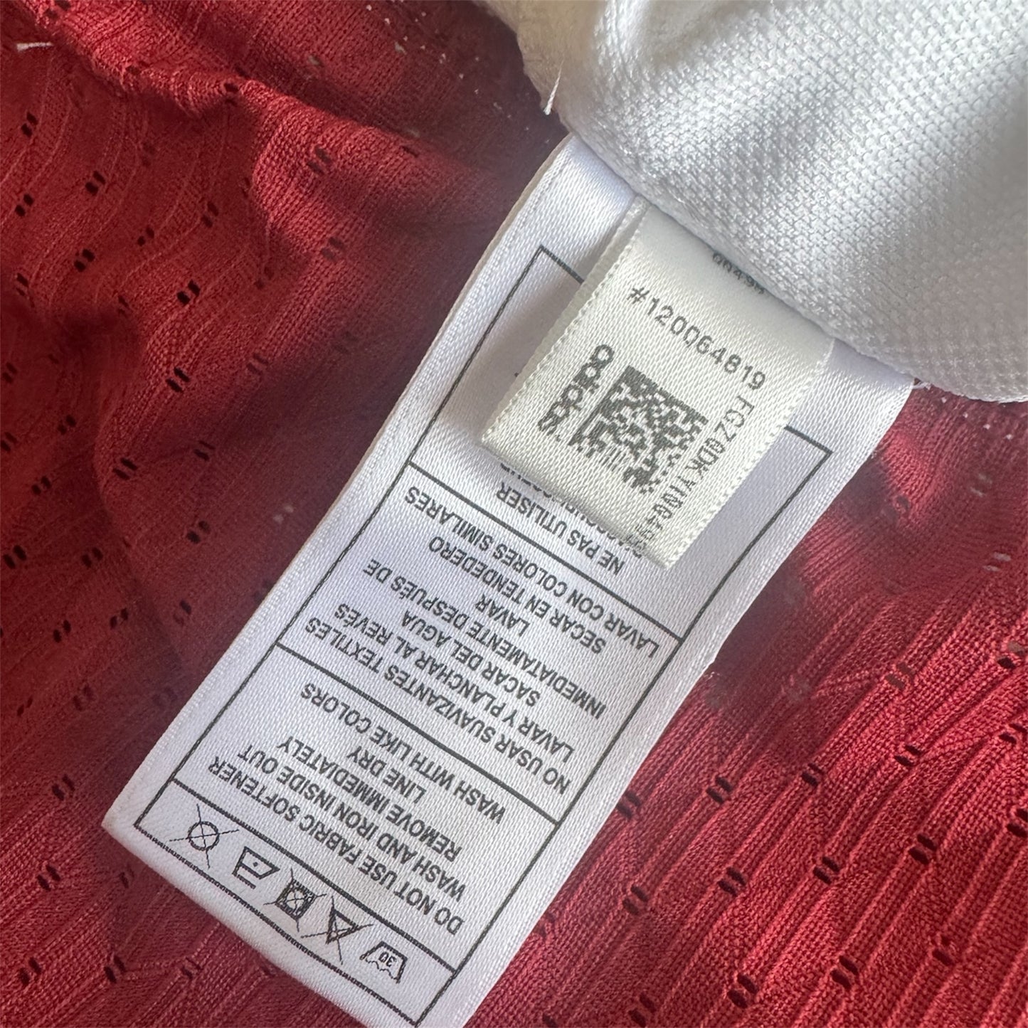 Montreal Alouettes Adidas CFL home jersey, inside tag close-up