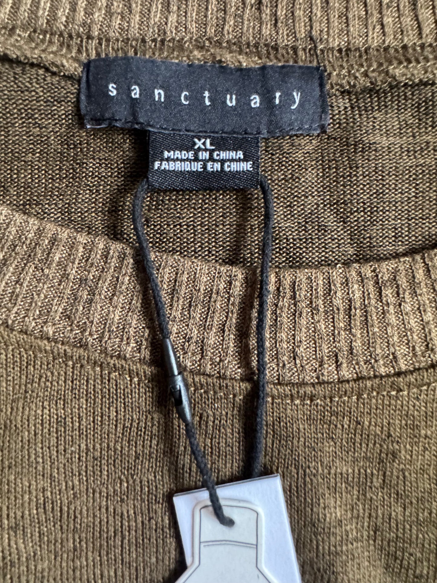 Sanctuary Women's Knotted Knit Lightweight Sweater Olive Oil Size: XL