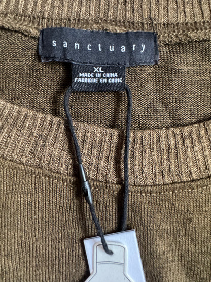 Sanctuary Women's Knotted Knit Lightweight Sweater Olive Oil Size: XL