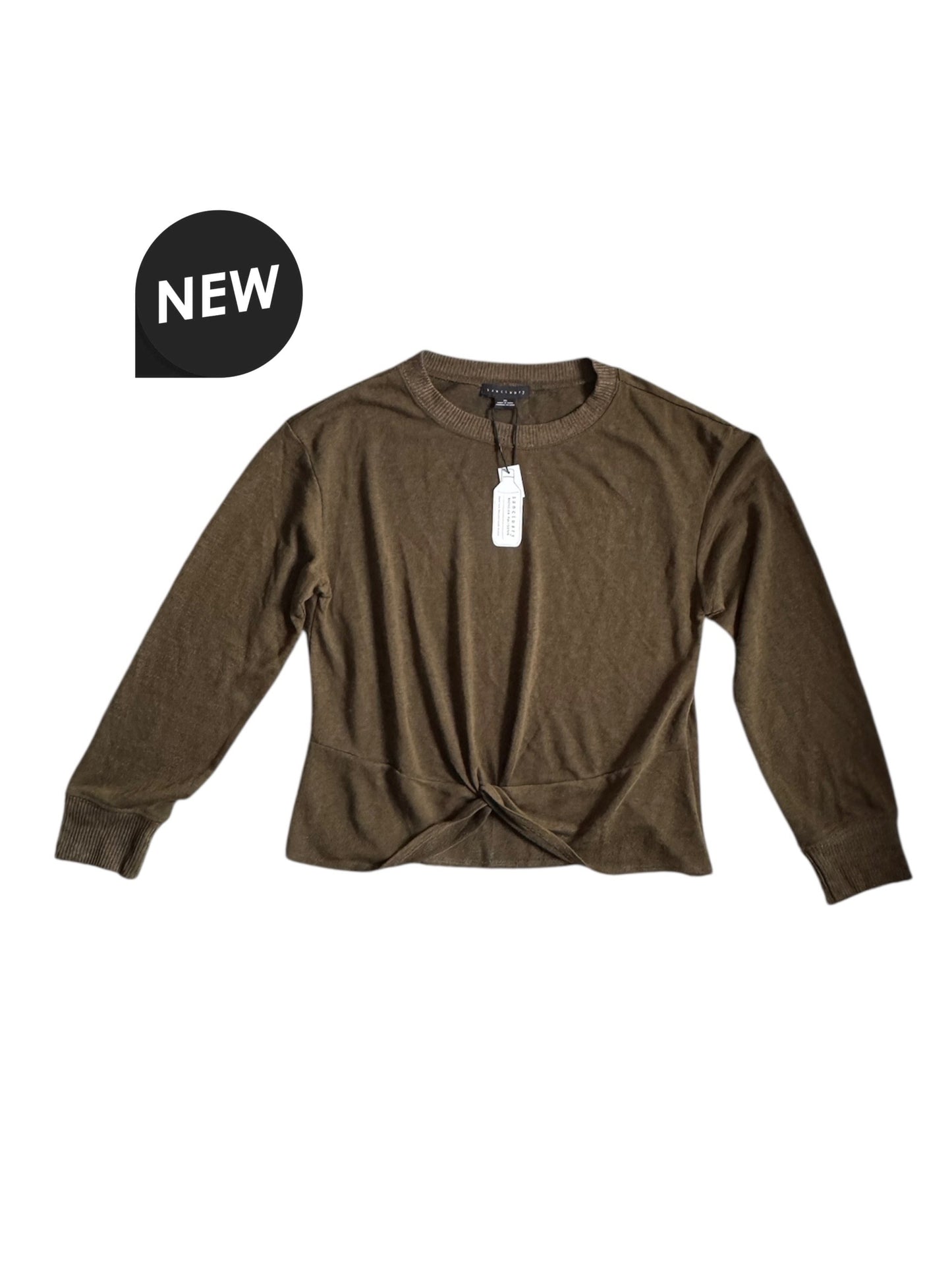 Sanctuary Women's Knotted Knit Lightweight Sweater Olive Oil Size: XL