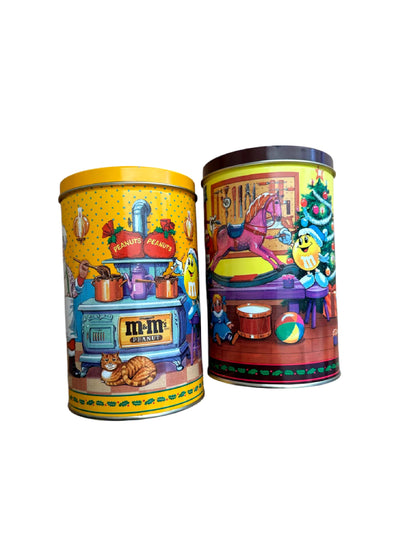VTG M&M 1994 Set of 2 Plain & Peanut Flavored Christmas Theme Collectible Tins