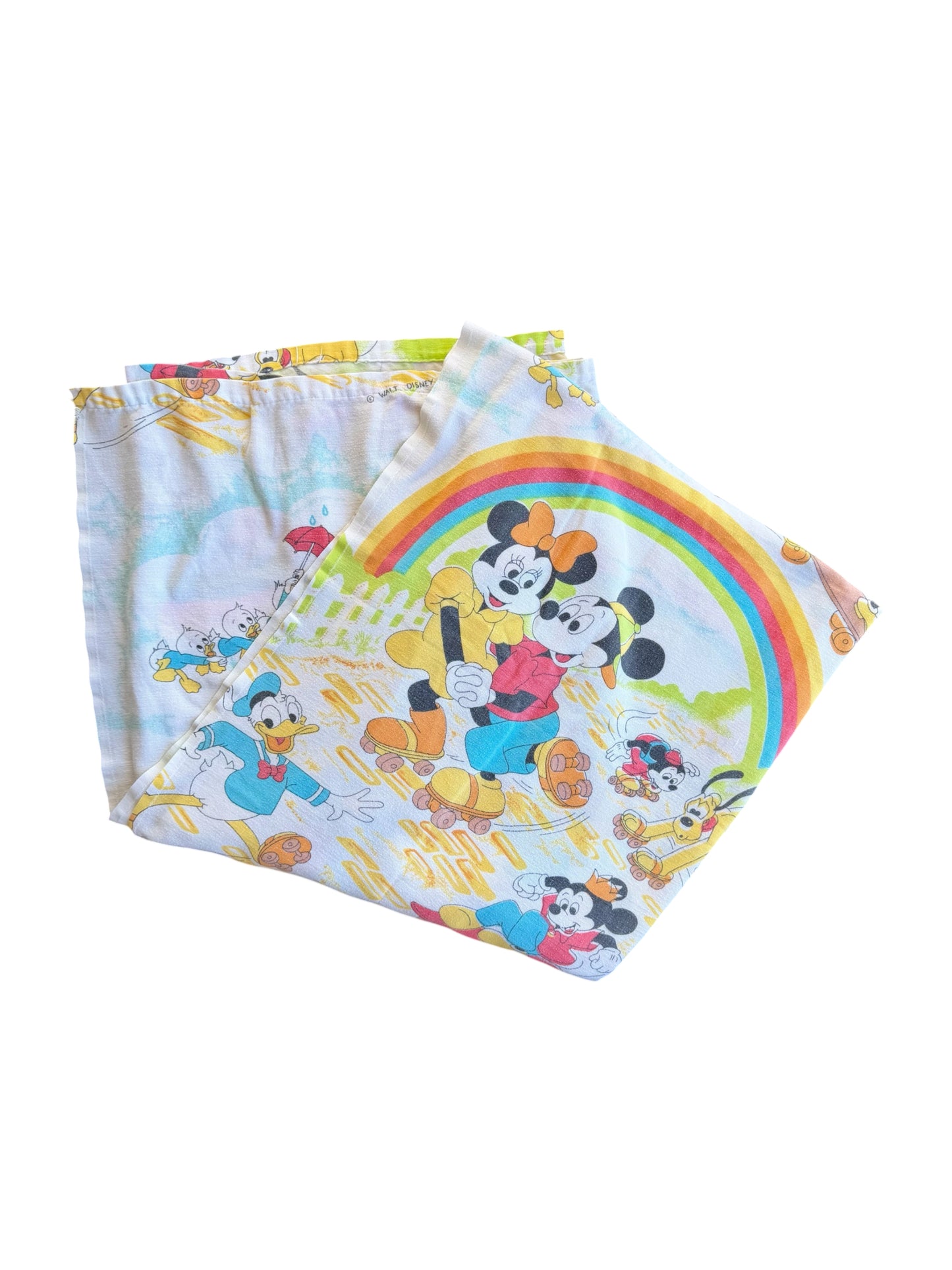VTG '80s Disney Mickey & Friends Rainbow Skating Flat Sheet Size: TWIN