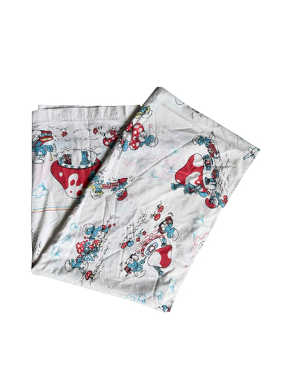 VTG '80s The Smurfs Mushroom House Peyo Flat Sheet Size: TWIN
