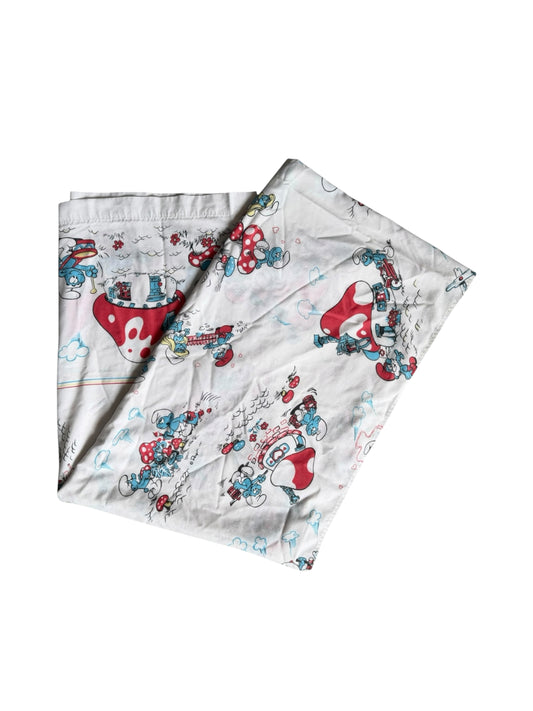 VTG '80s The Smurfs Mushroom House Peyo Flat Sheet Size: TWIN