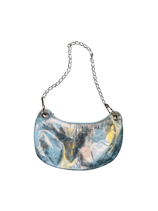 VTG Y2K Due Fratelli Teal Tie Dye 100% Leather Holographic Chain Purse