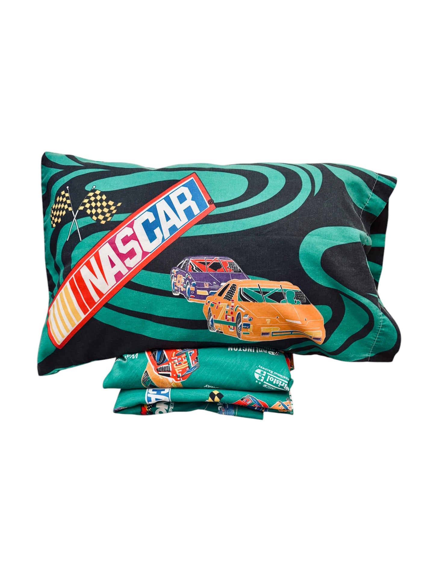 VTG 1995 NASCAR Daytona Talladega Bristol Bed Sheet Set - 3 Pieces Size: TWIN