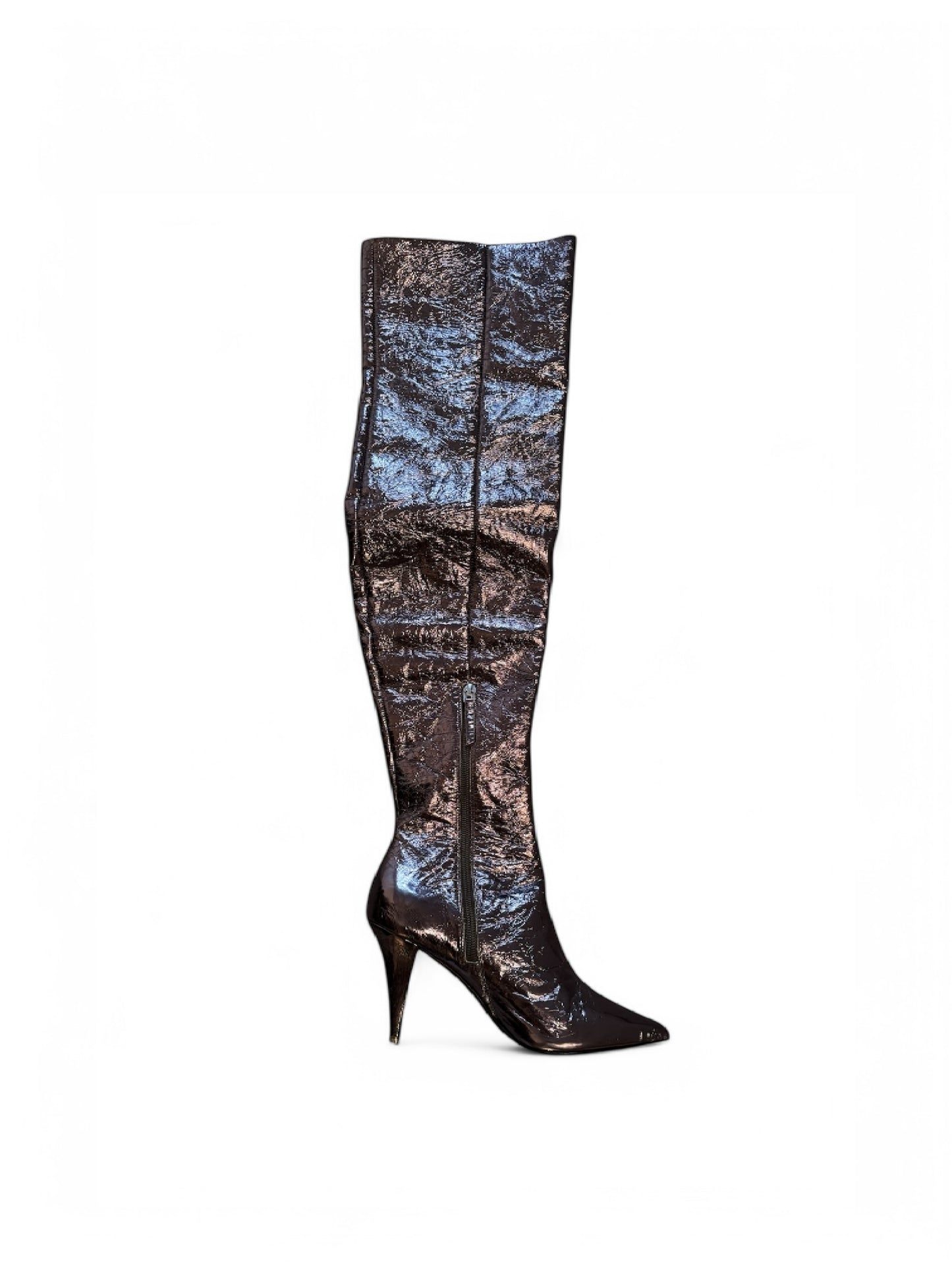 Black Suede Studio Women's Adrienne Metallic Boots Heels in Pewter EU 37