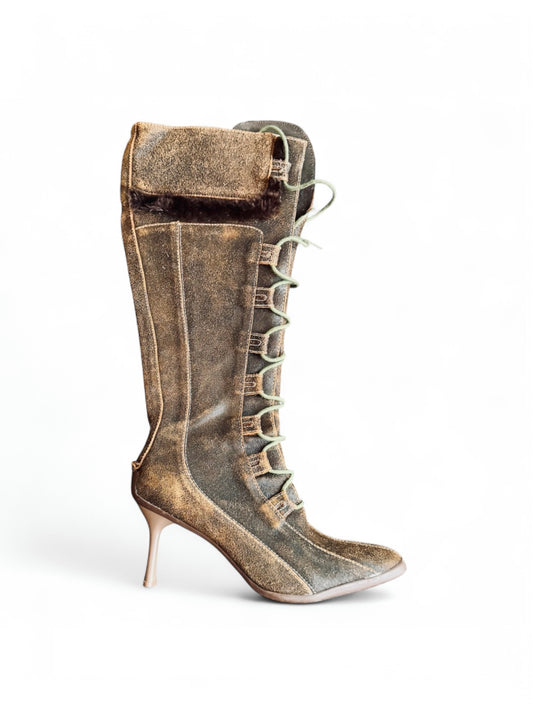 Y2K Insition Footwear Knee High Heel Boots Leather Size: US 9