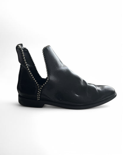 Zara Leather Black Studded Ankle Boots EU 39