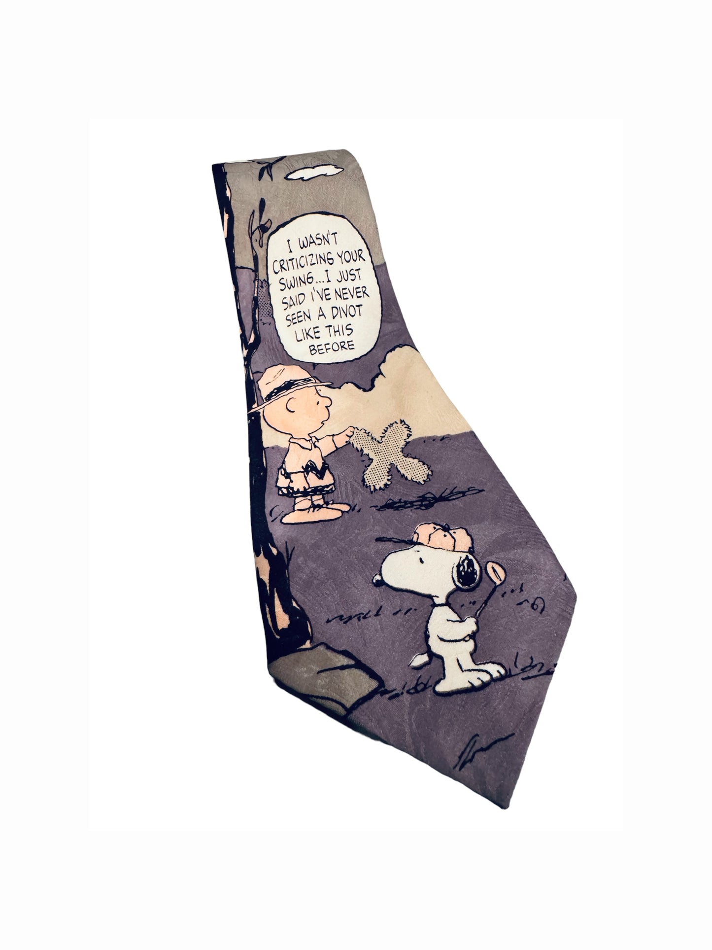 VTG Snoopy & Charlie Brown Golfing Silk Tie Mens Traditional