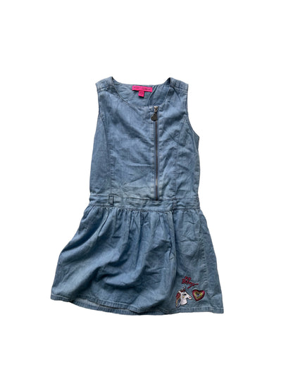 Betsey Johnson Blue Jean Chambray Embroidered Girls Dress Unicorn Heart Size: 12