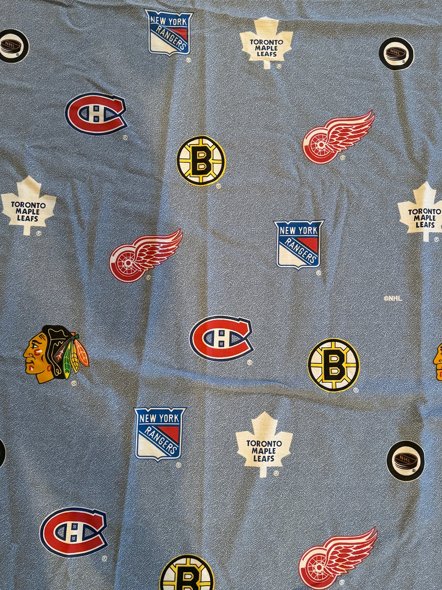 VTG NHL Hockey Original 6 Teams Logos Fitted Flat Bed Sheet Size: TWIN