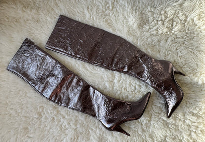 Black Suede Studio Women's Adrienne Metallic Boots Heels in Pewter EU 37