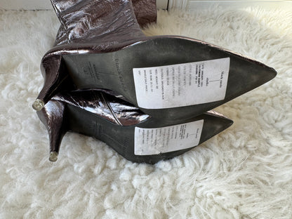 Black Suede Studio Women's Adrienne Metallic Boots Heels in Pewter EU 37