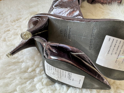 Black Suede Studio Women's Adrienne Metallic Boots Heels in Pewter EU 37