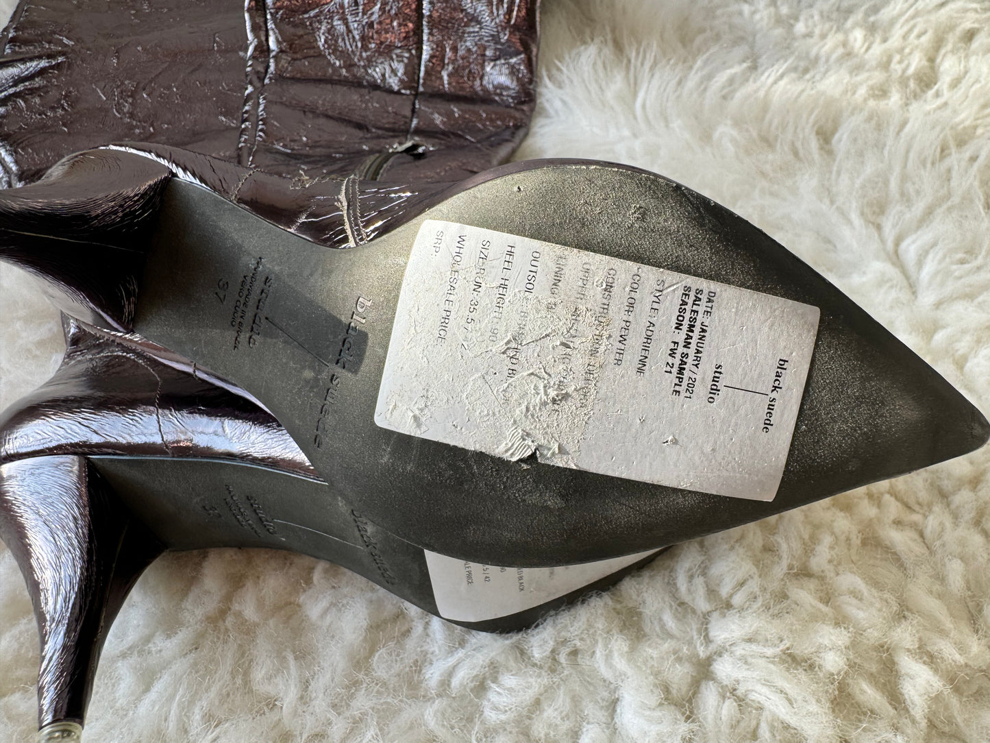 Black Suede Studio Women's Adrienne Metallic Boots Heels in Pewter EU 37