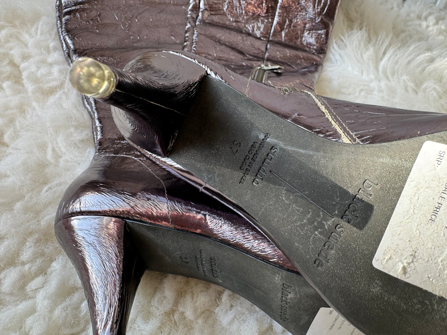 Black Suede Studio Women's Adrienne Metallic Boots Heels in Pewter EU 37