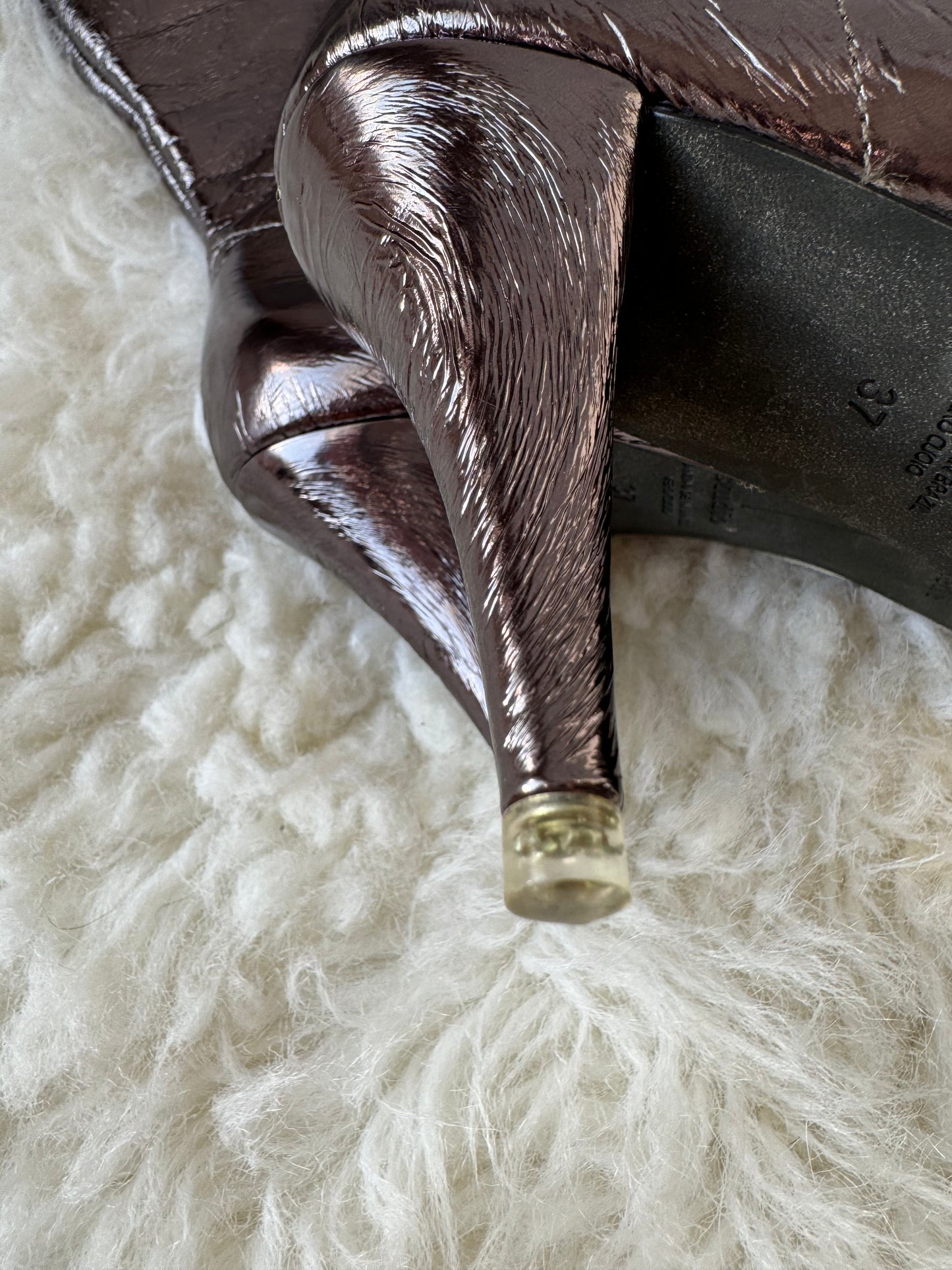 Black Suede Studio Women's Adrienne Metallic Boots Heels in Pewter EU 37