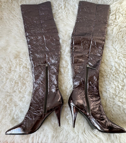 Black Suede Studio Women's Adrienne Metallic Boots Heels in Pewter EU 37