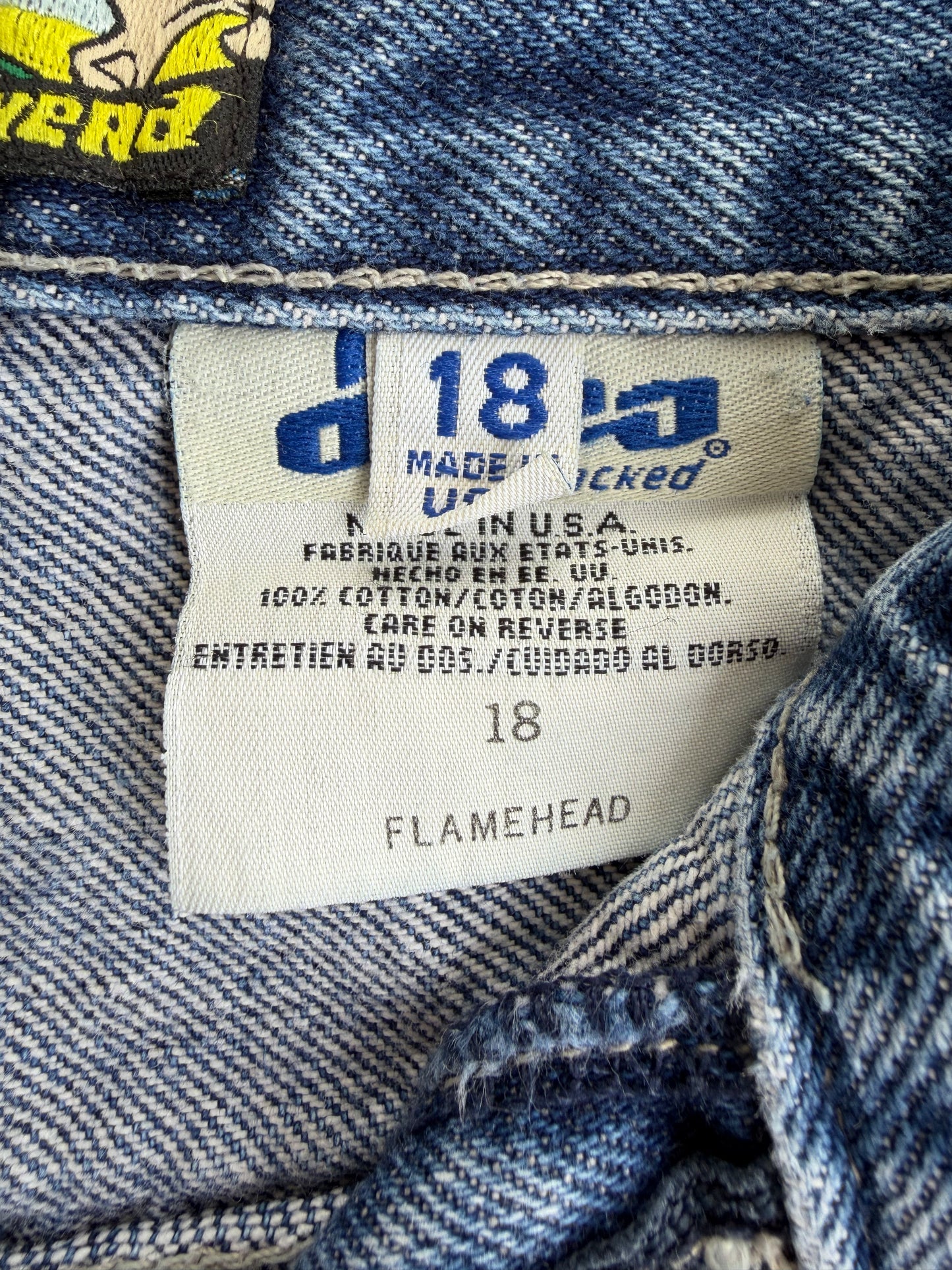 VTG Y2K ‘90s JNCO Flamehead Blue Denim Skater Jeans Youth Size: 18