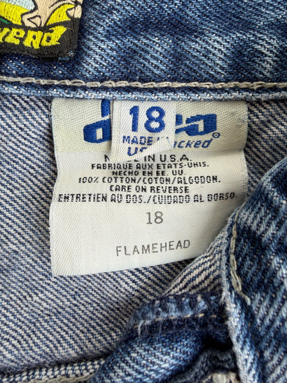 VTG Y2K ‘90s JNCO Flamehead Blue Denim Skater Jeans Youth Size: 18