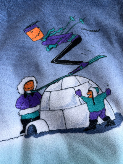 VTG ‘90s Louis Garneau Graphic Igloo Skier Reversible Fleece Jacket Rare Size: XL