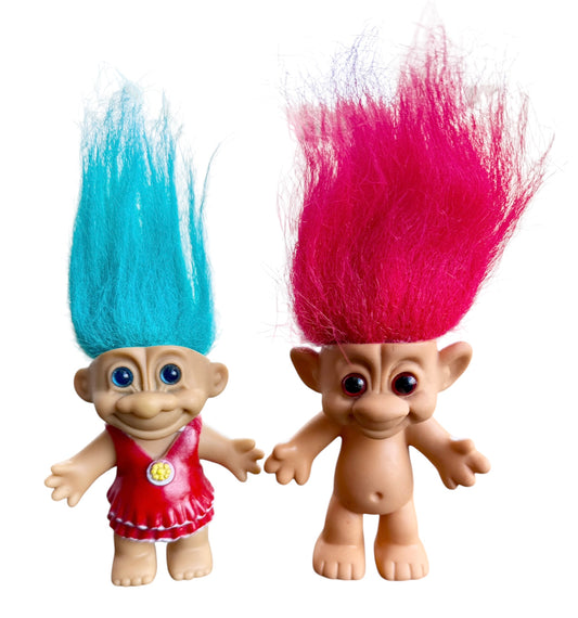 VTG ‘90s Forest Troll & Friend Lot Red & Teal Hair 3”