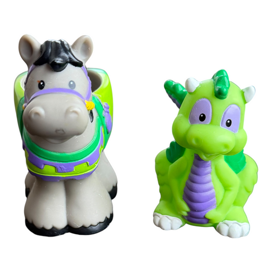 VTG 2003 Fisher-Price Little People Lil' Kingdom Knight Dragon & Horse Bundle
