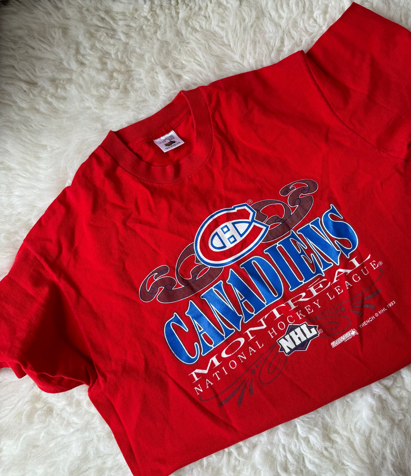 VTG Trench 1993 Montreal Canadiens NHL FOTL Single Stitch T-Shirt Size: XL