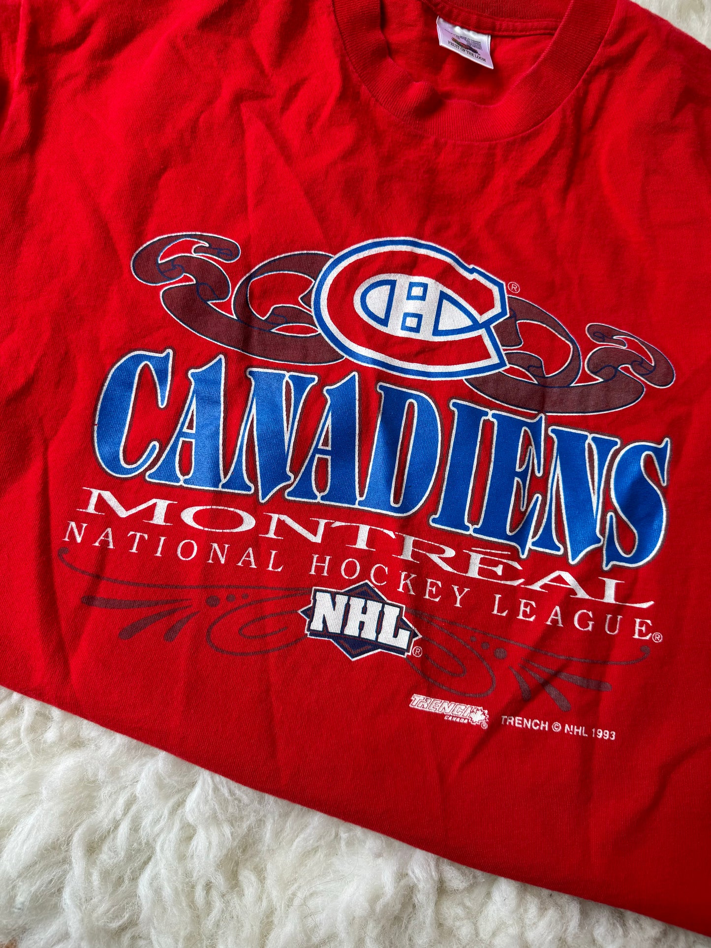 VTG Trench 1993 Montreal Canadiens NHL FOTL Single Stitch T-Shirt Size: XL