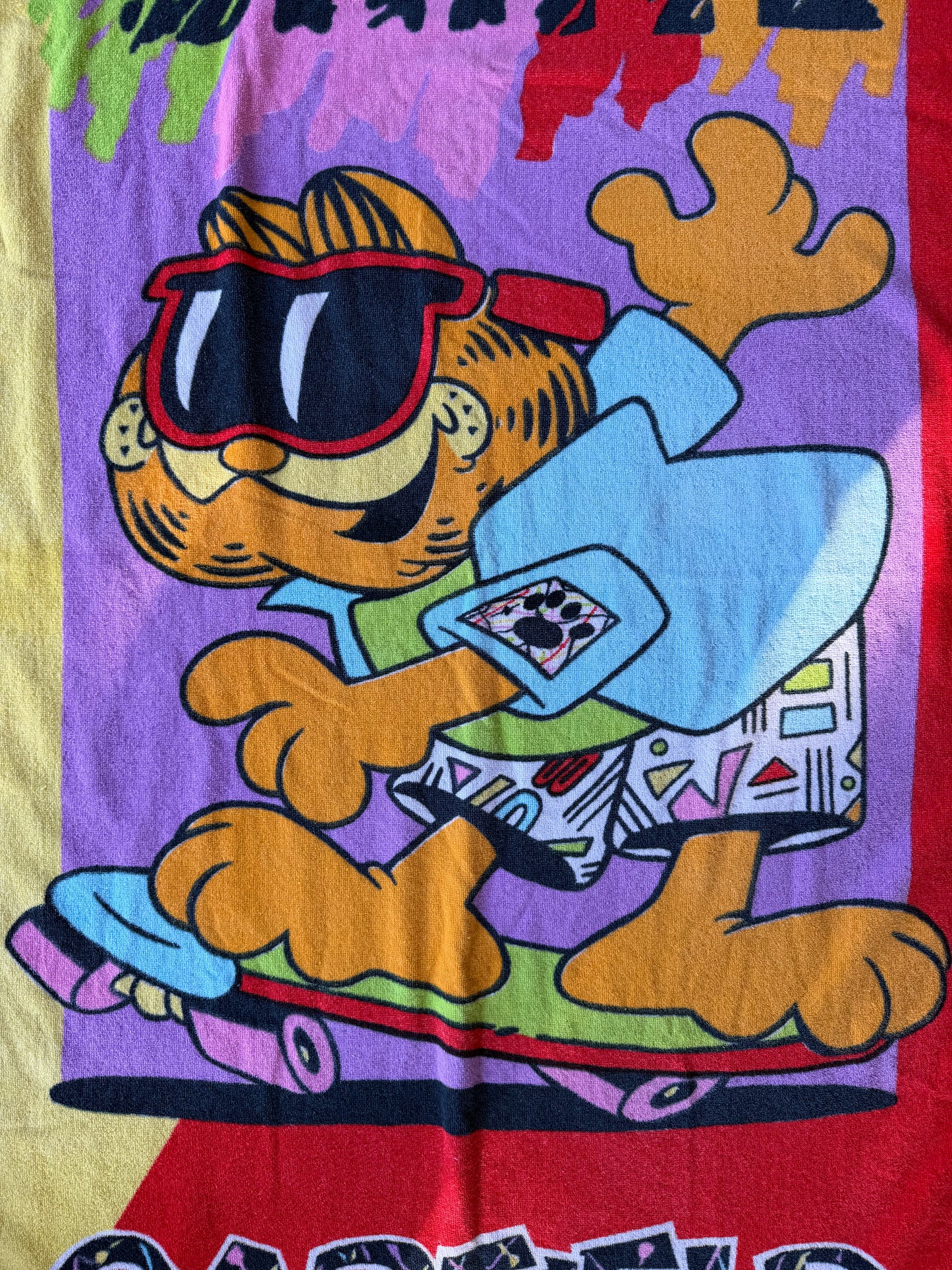 VTG 1978 Garfield Skateboard Neon Retro Skate Cat Beach Towel