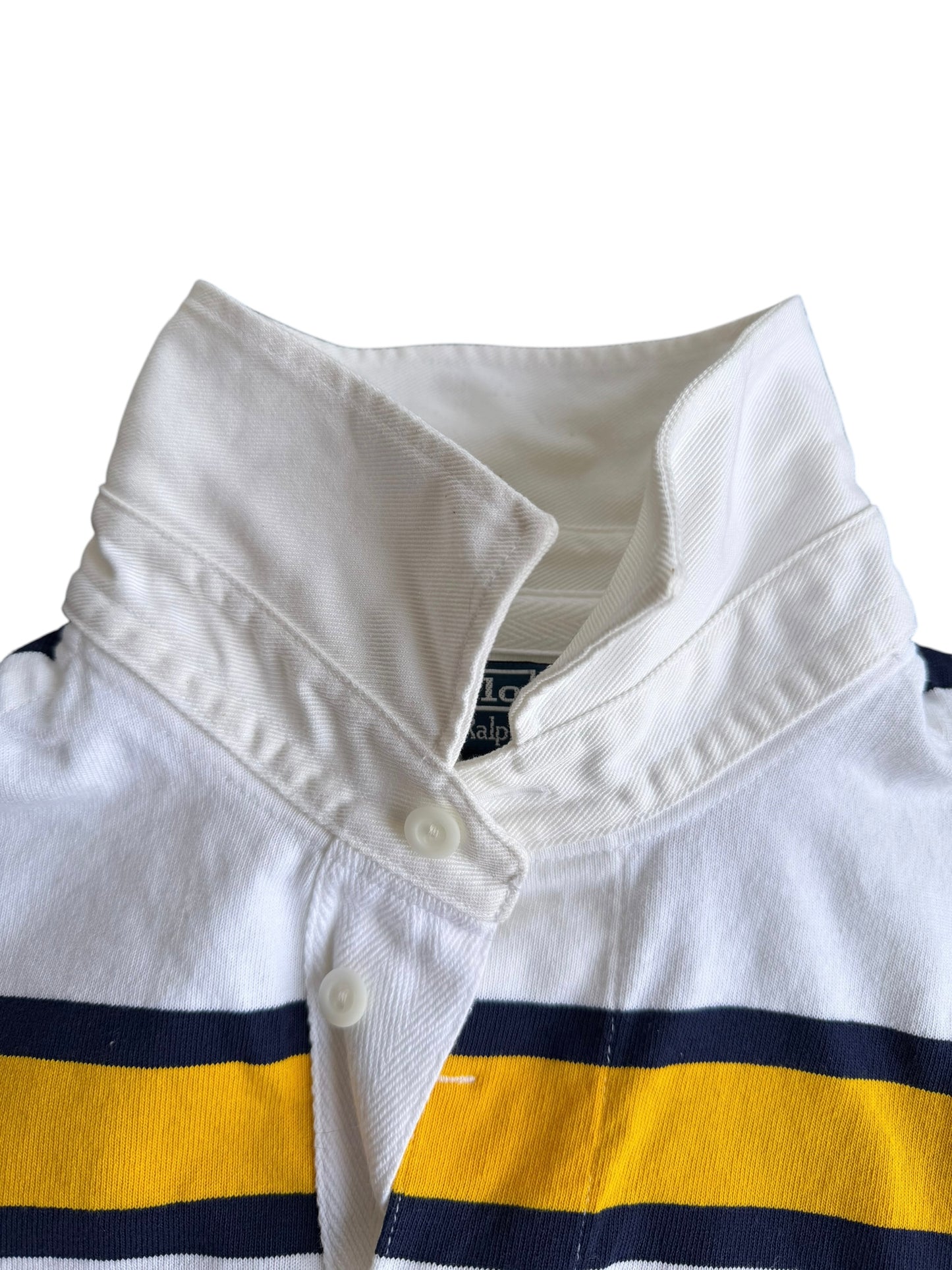 VTG Polo Ralph Lauren Rugby Shirt Long Sleeve White Yellow Striped Size: XL
