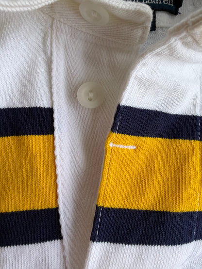 VTG Polo Ralph Lauren Rugby Shirt Long Sleeve White Yellow Striped Size: XL