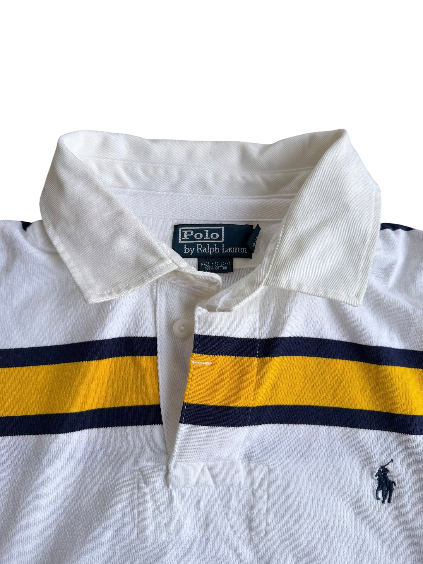 VTG Polo Ralph Lauren Rugby Shirt Long Sleeve White Yellow Striped Size: XL