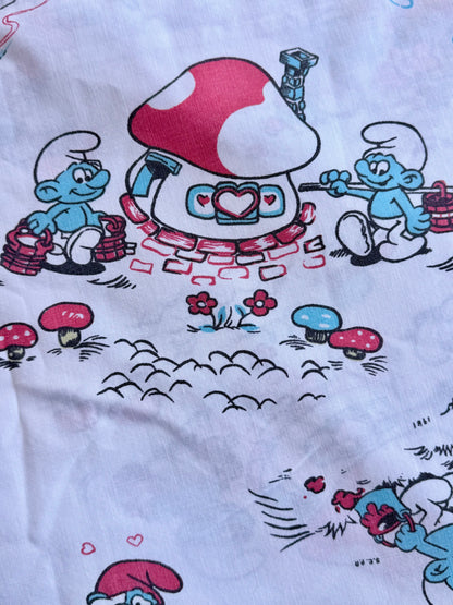 VTG '80s The Smurfs Mushroom House Peyo Flat Sheet Size: TWIN