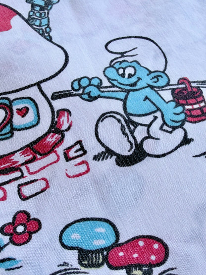 VTG '80s The Smurfs Mushroom House Peyo Flat Sheet Size: TWIN