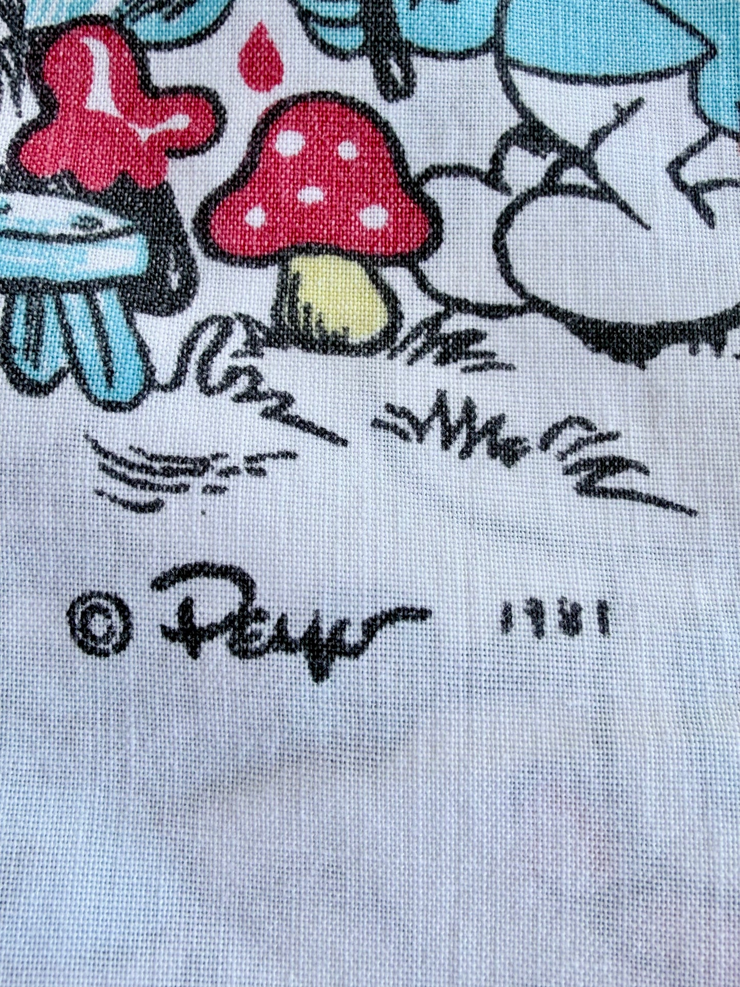 VTG '80s The Smurfs Mushroom House Peyo Flat Sheet Size: TWIN