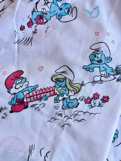 VTG '80s The Smurfs Mushroom House Peyo Flat Sheet Size: TWIN