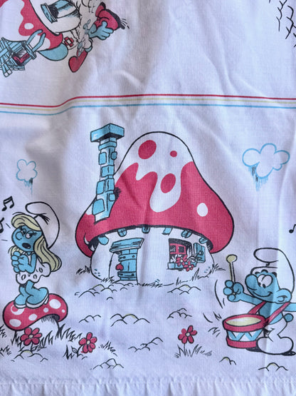 VTG '80s The Smurfs Mushroom House Peyo Flat Sheet Size: TWIN