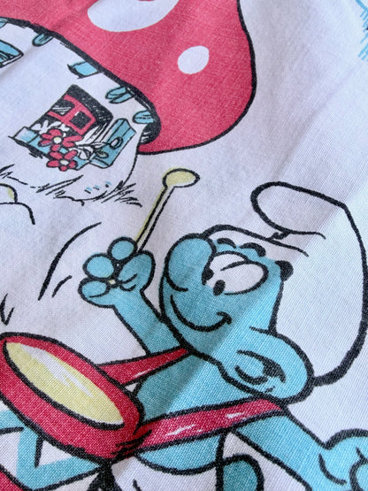 VTG '80s The Smurfs Mushroom House Peyo Flat Sheet Size: TWIN