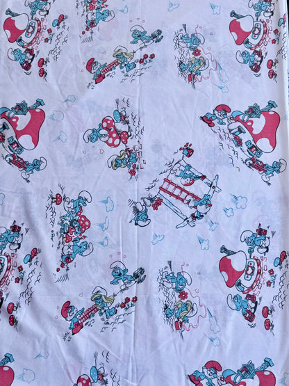 VTG '80s The Smurfs Mushroom House Peyo Flat Sheet Size: TWIN