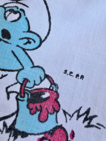 VTG '80s The Smurfs Mushroom House Peyo Flat Sheet Size: TWIN