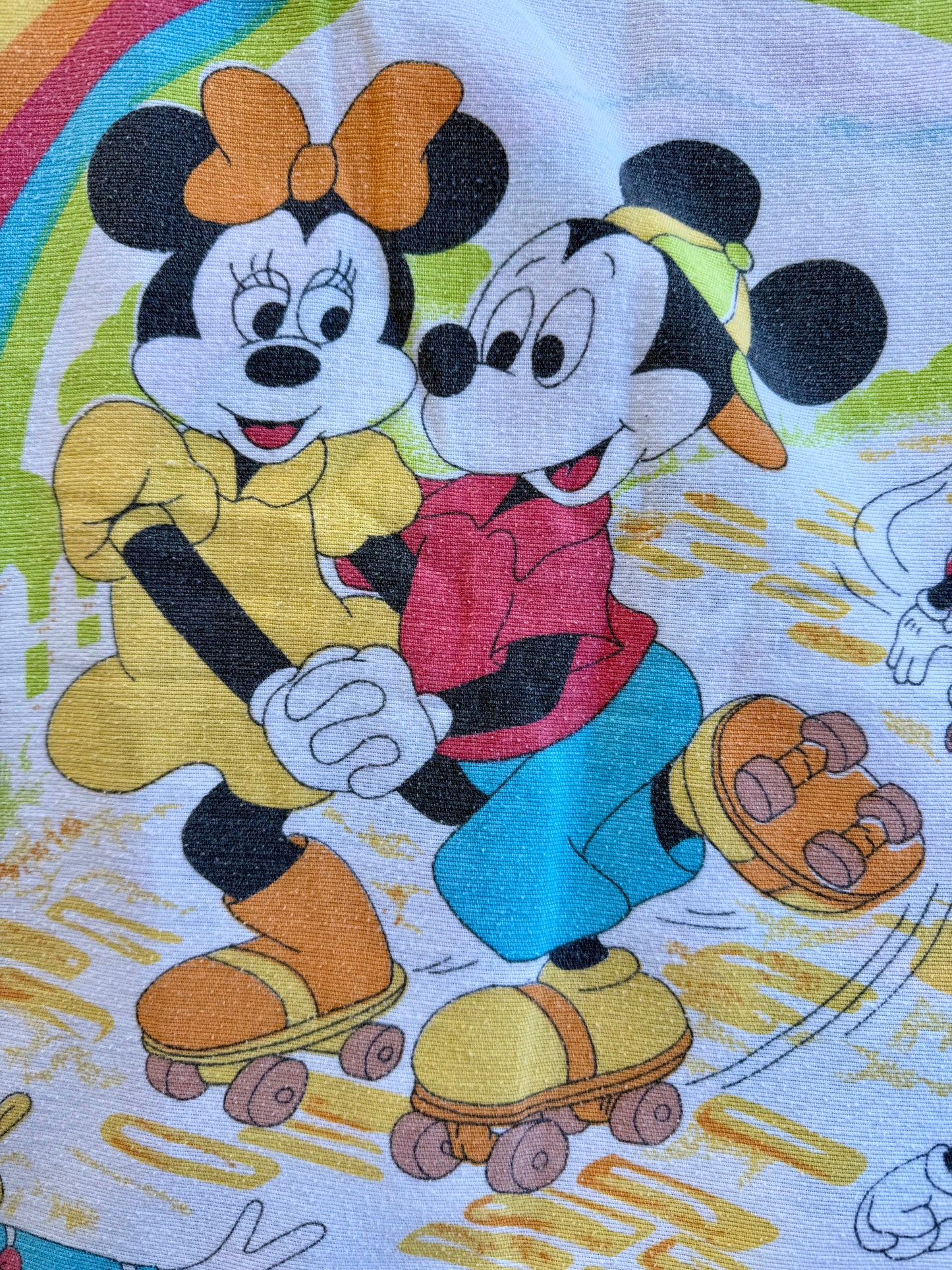 VTG '80s Disney Mickey & Friends Rainbow Skating Flat Sheet Size: TWIN