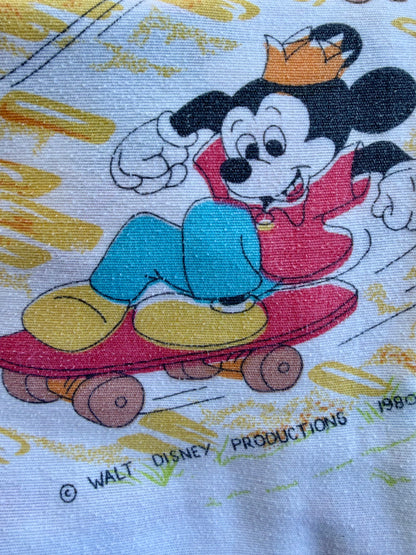 VTG '80s Disney Mickey & Friends Rainbow Skating Flat Sheet Size: TWIN