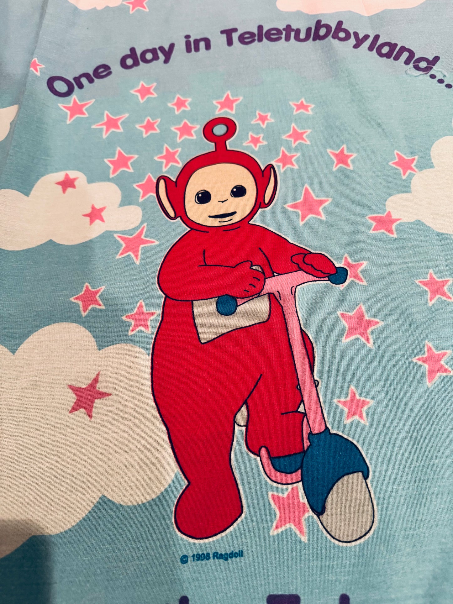 VTG Teletubbies 1998 Toddler Bed Crib Flat Sheet Tinky-Winky Dipsy Laa-Laa Po