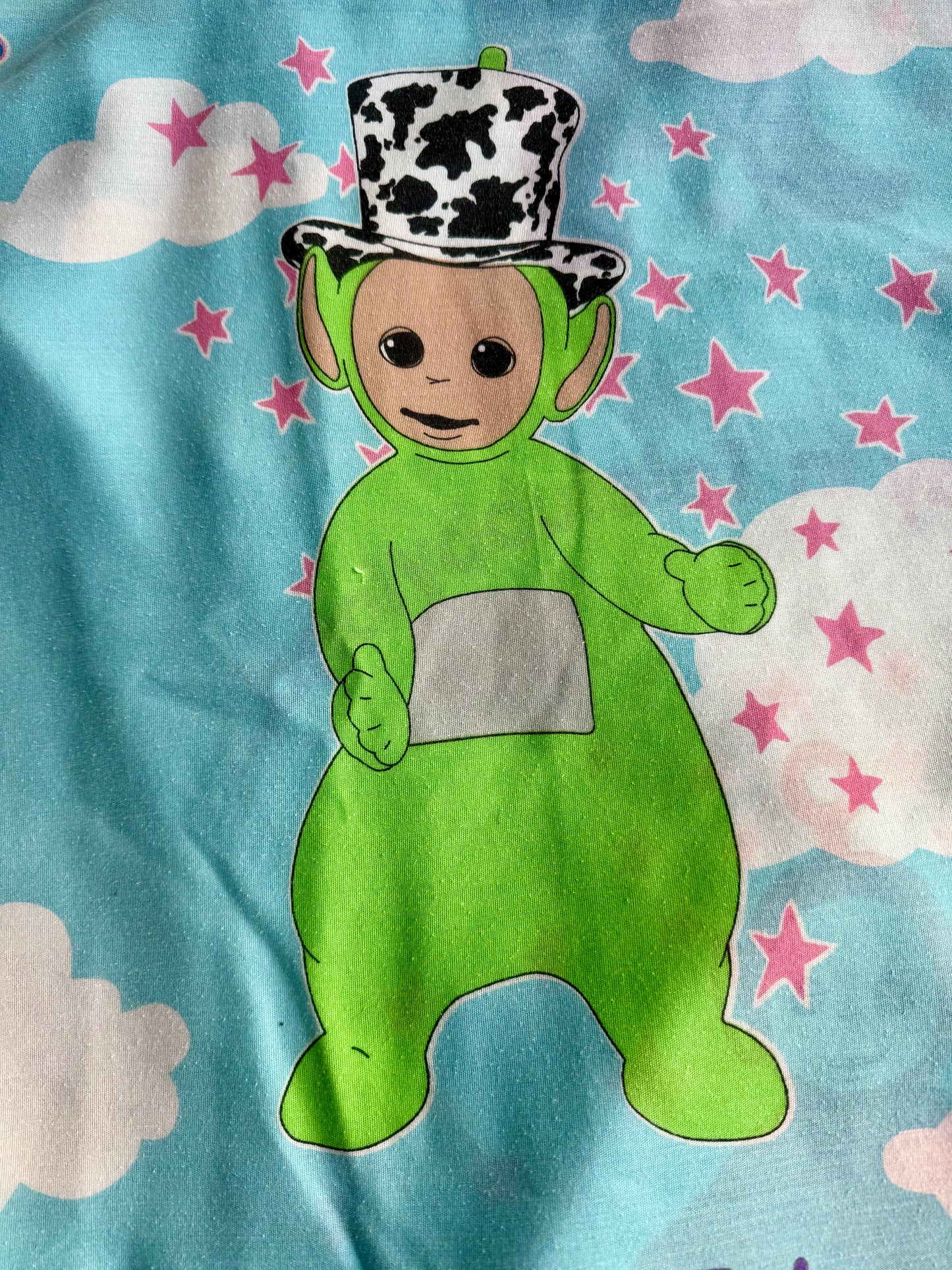 VTG ‘90s Teletubbies Toddler Crib Flat Bed Sheet Blue Big Hug BBC Ragdoll