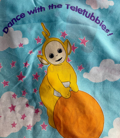VTG ‘90s Teletubbies Toddler Crib Flat Bed Sheet Blue Big Hug BBC Ragdoll